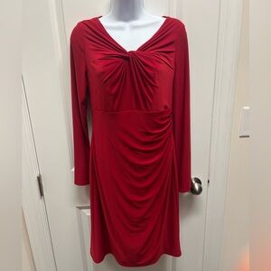 Lauren Ralph Lauren Red,twist neckline,Gathered Long Sleeve Midi Dress 6